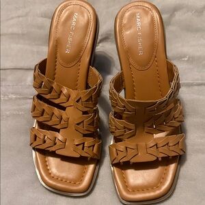 Marc Fisher Brown Woven Slide Sandals